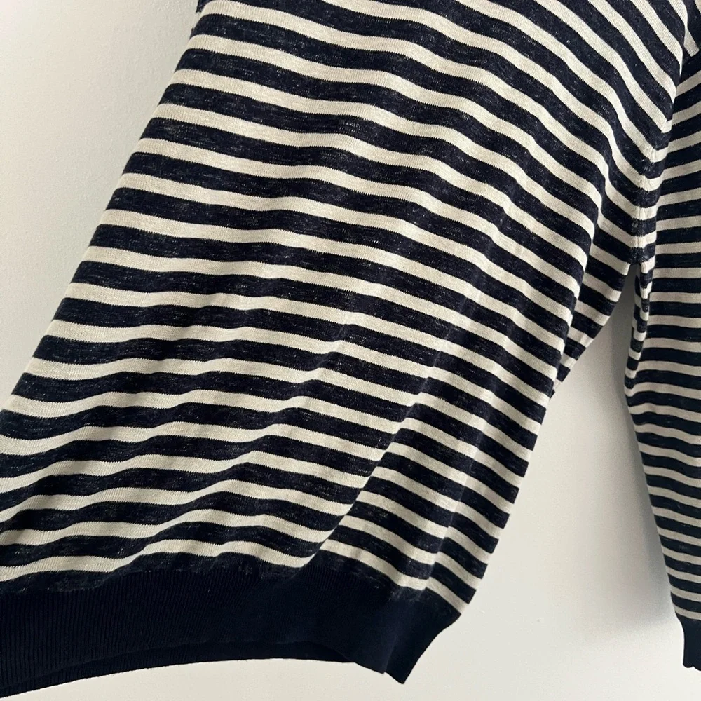 J. Crew Navy Striped Crewneck Cotton Sweater Large